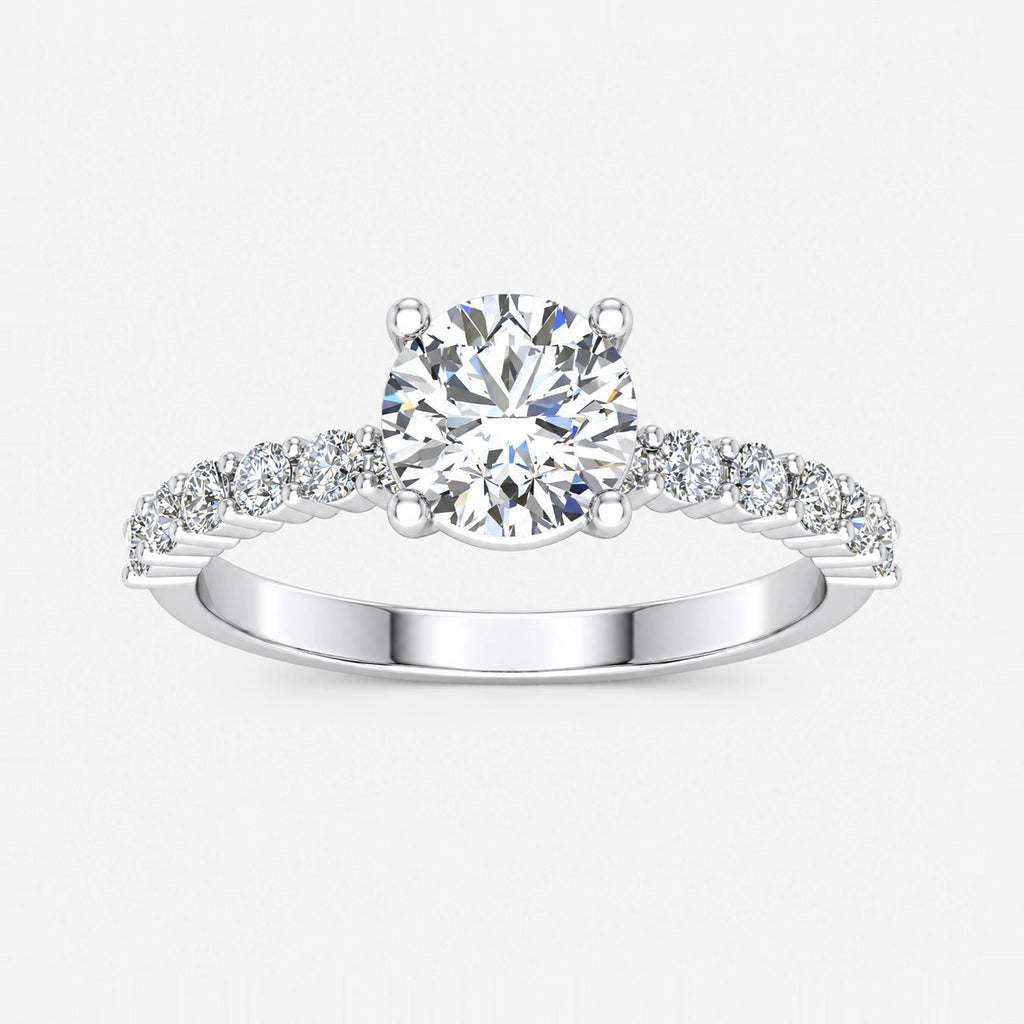 IGI Certified Lab Grown Classic Round Brilliant Cut Diamond Engagement Ring with a Pavé Band in Gold & Platinum – 1–5Ct