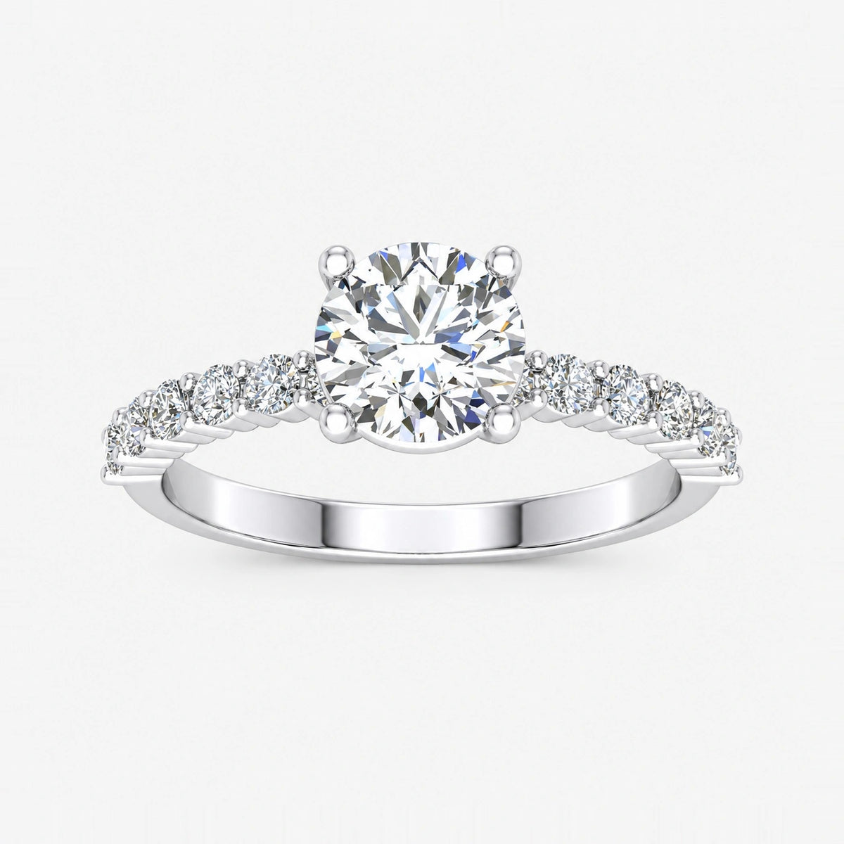 IGI Certified Lab Grown Classic Round Brilliant Cut Diamond Engagement Ring with a Pavé Band in Gold & Platinum – 1–5Ct