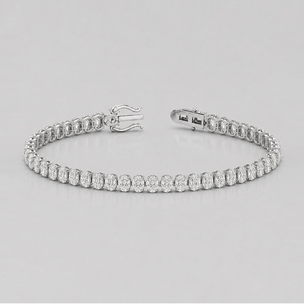 Vertical Oval Diamond Vertical Tennis Bracelet in Gold & Platinum (8Ct-30Ct)