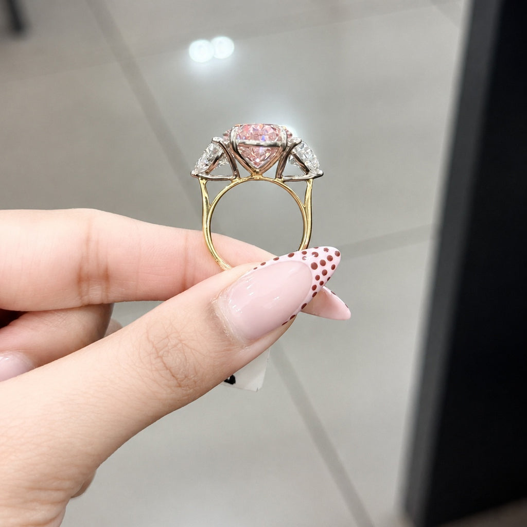 11.00ct Fancy Pink Oval & Heart Lab Diamond Trilogy Ring in 18k Gold