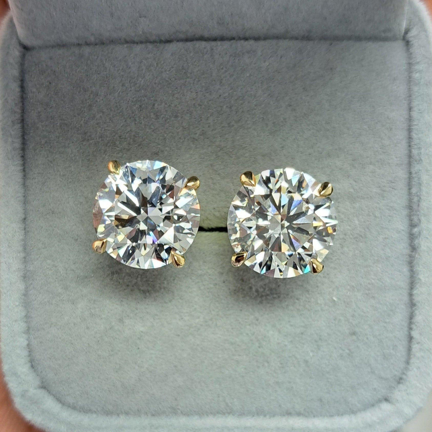 CERTIFIED F-G/VS 10.00Carat Huge ROUND DIAMOND STUD EARRINGS IN 18k YELLOW GOLD