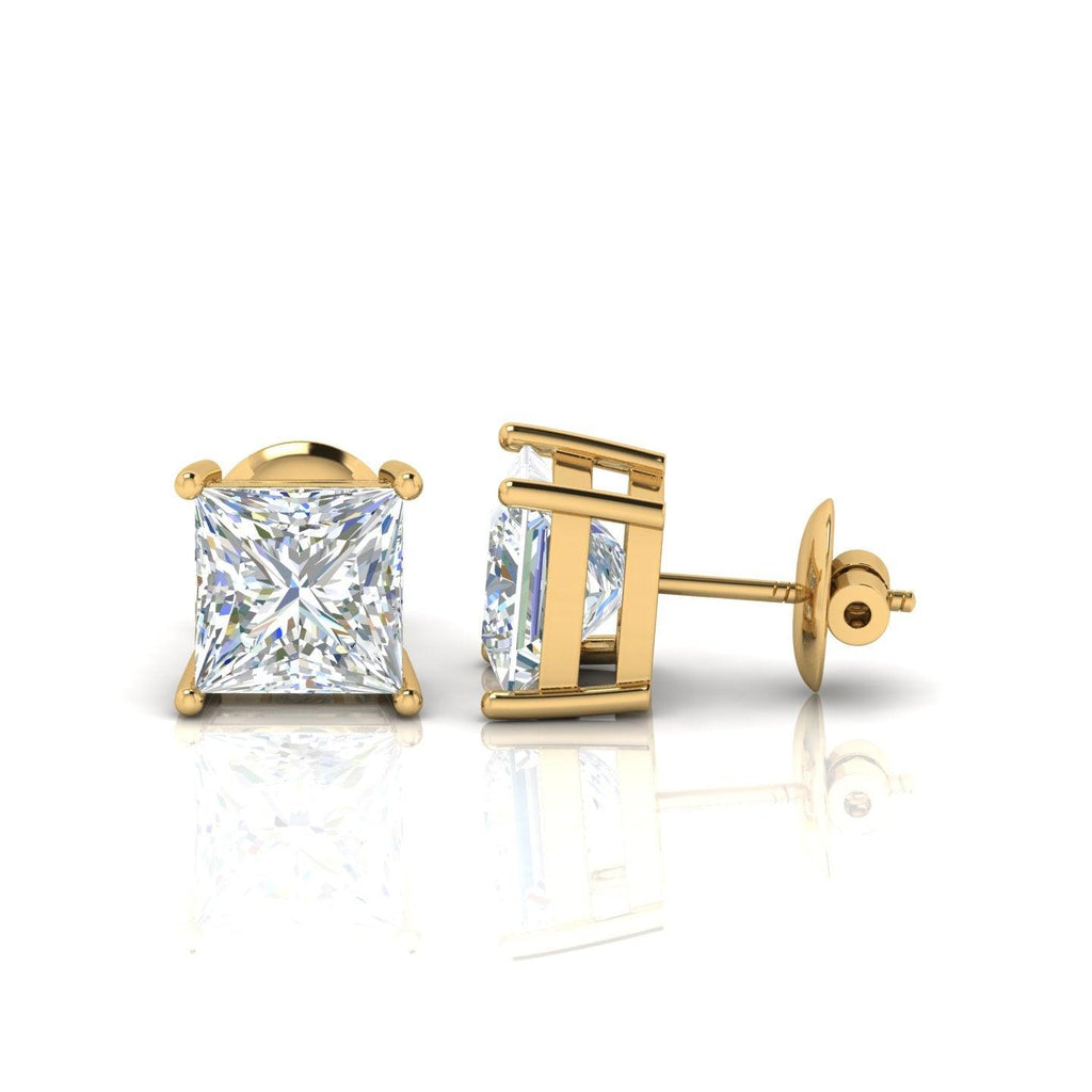 Special Offer..!! VVS Champagne Princess Cut Diamond Stud Earrings, 5.50 Carat - 18k Yellow Gold