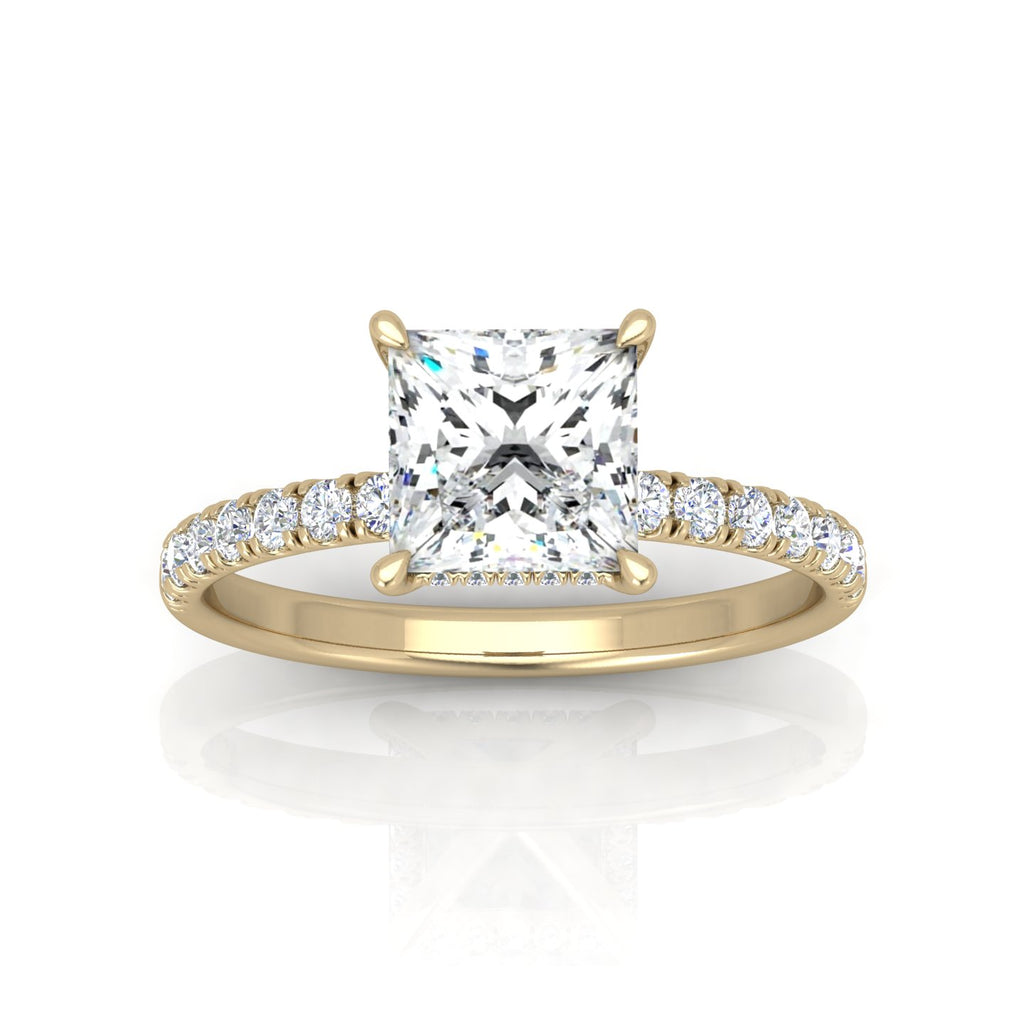 Classic Hidden Halo Pave Set Engagement Ring - Princess
