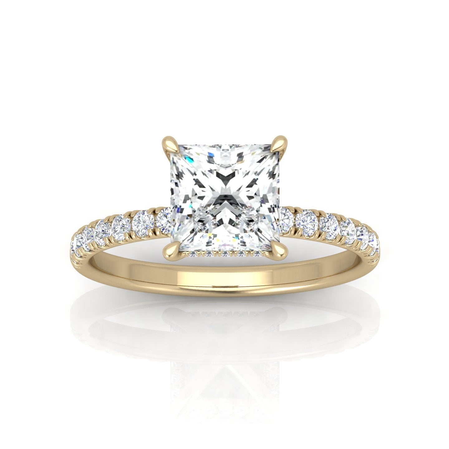 Classic Hidden Halo Pave Set Engagement Ring - Princess