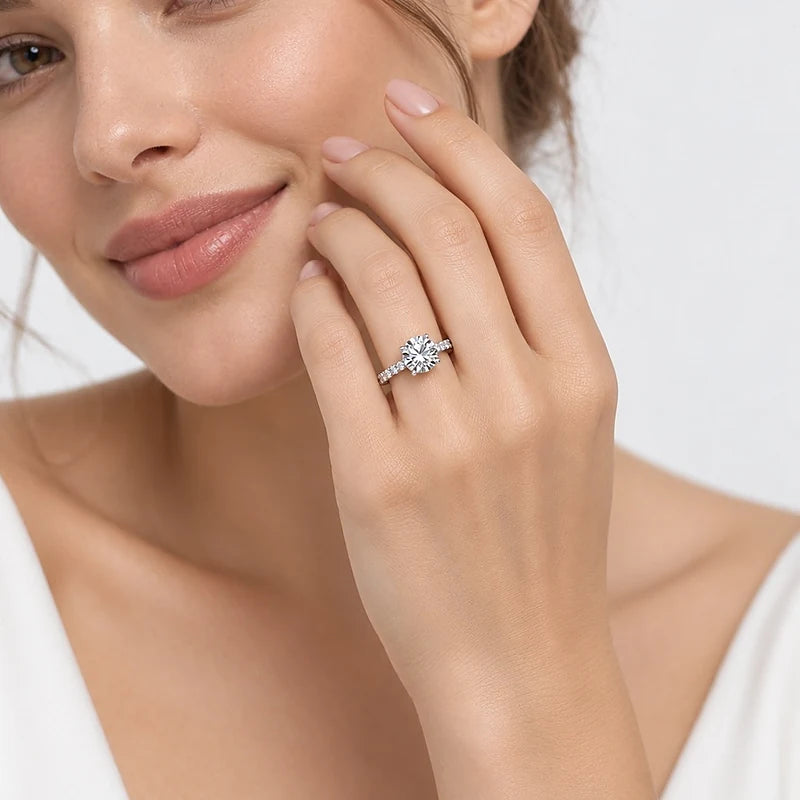 IGI Certified Lab Grown Round Diamond with Side-Stone Engagement Ring in Gold & Platinum - 1-5ct