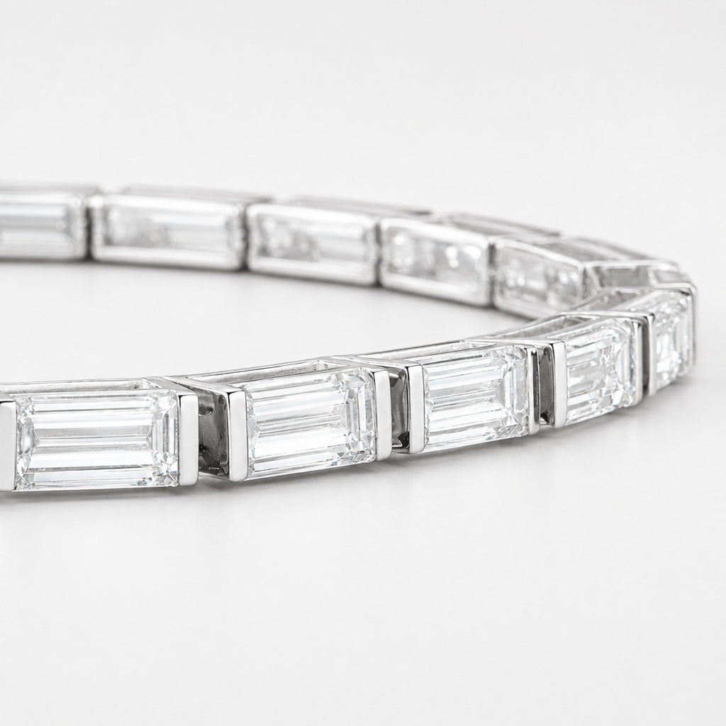 Bar-Set Baguette Lab-Grown Diamond Tennis Bracelet in Gold & Platinum (5–10ct)