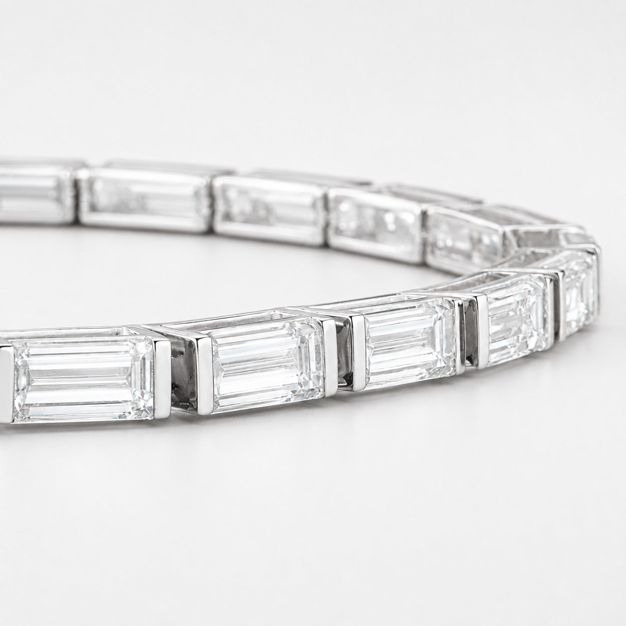 Bar-Set Baguette Lab-Grown Diamond Tennis Bracelet in Gold & Platinum (5–10ct)