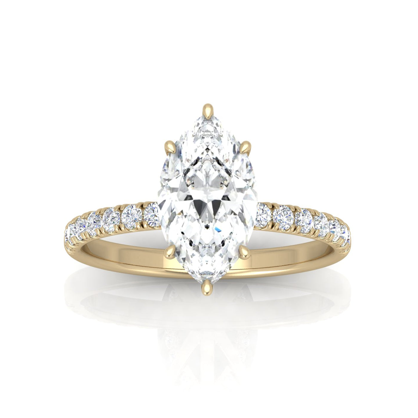 Classic Hidden Halo Pave Set Engagement Ring - Marquise