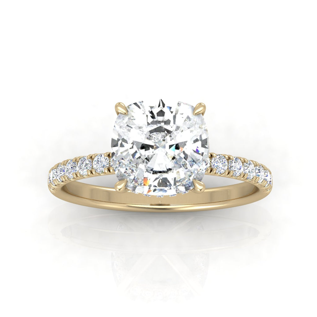 Classic Hidden Halo Pave Set Engagement Ring - Cushion