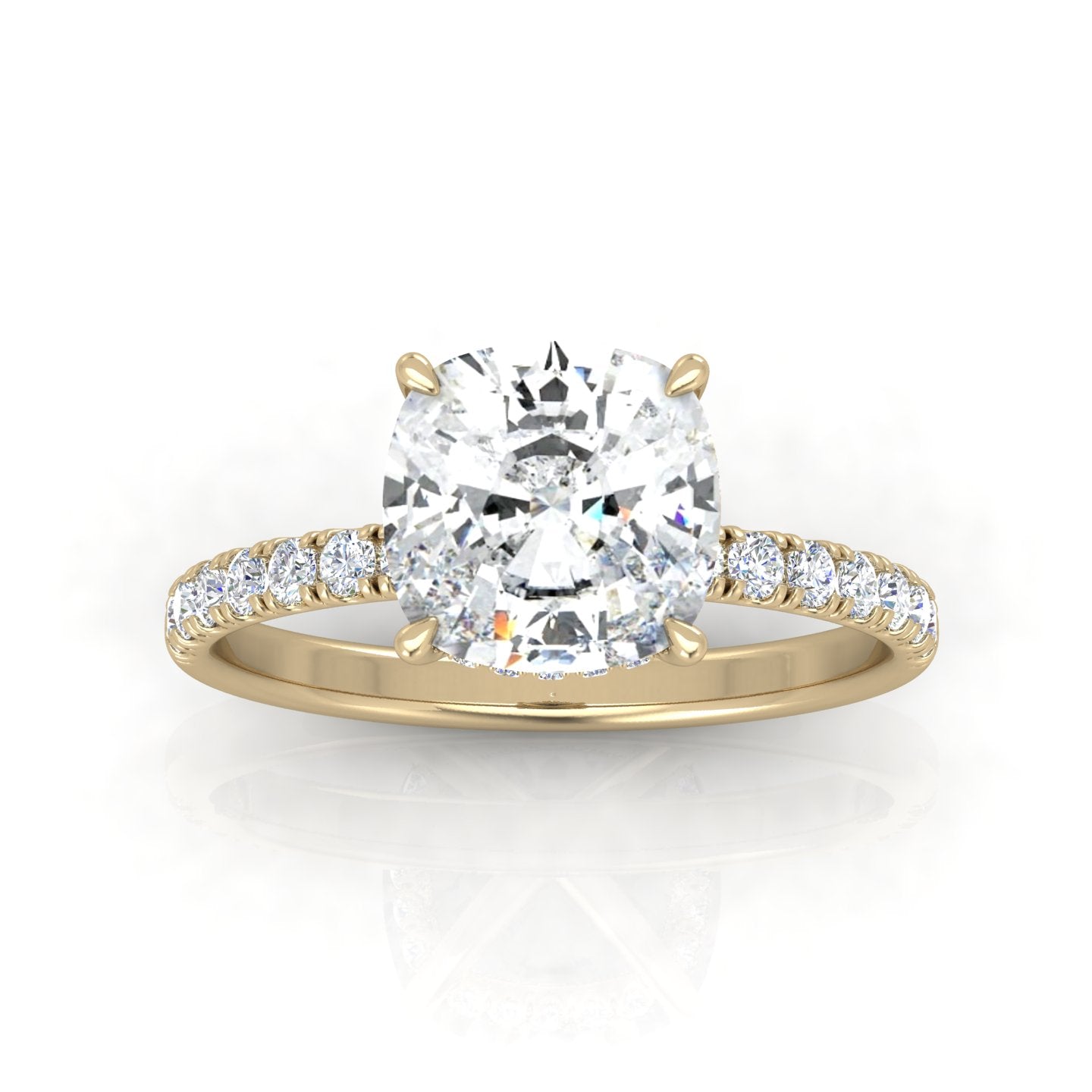 Classic Hidden Halo Pave Set Engagement Ring - Cushion