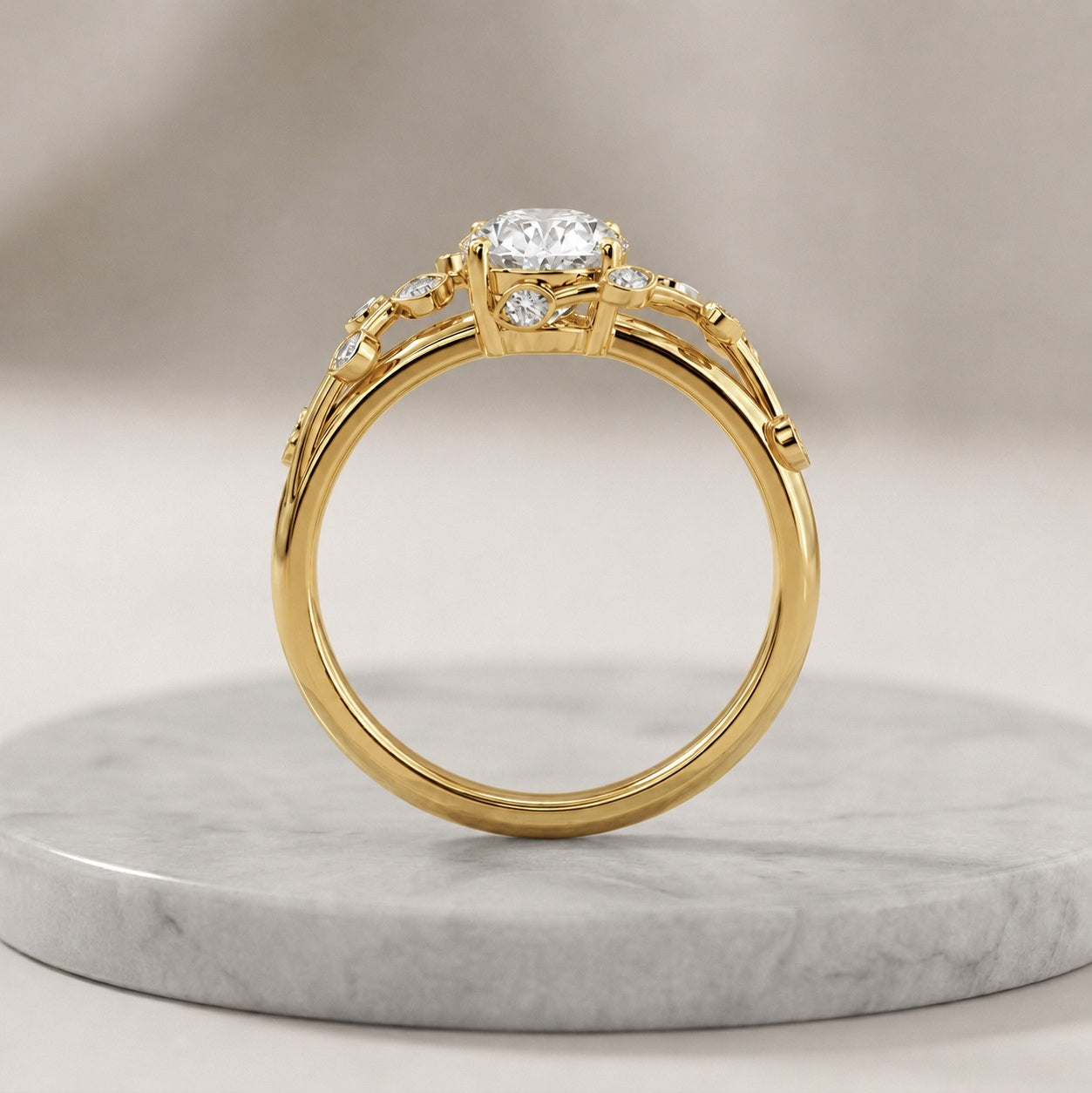 Oval Diamond Leaf Vine Engagement Ring - E/VS