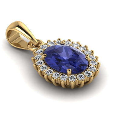 AAA 1.60 Ct Oval Tanzanite & 0.40 Ct Diamond Halo Pendant