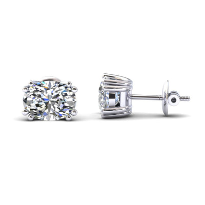 Certified F/VS 3.00Ct Oval Diamond Stud Earrings in 18k Gold