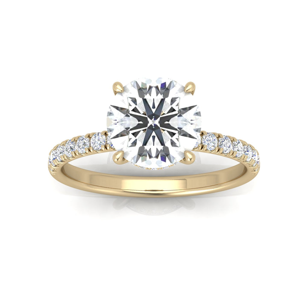 Classic Hidden Halo Pave Set Engagement Ring - Round