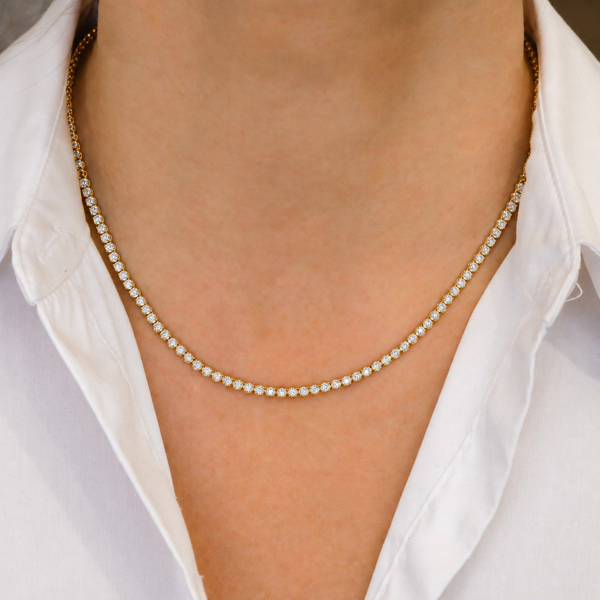 4–8ct Round Lab-Grown Diamond Crown-Set Tennis Necklace in 9K Gold