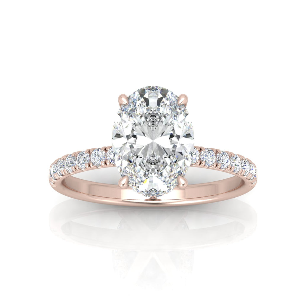 Classic Hidden Halo Pave Set Engagement Ring - Oval