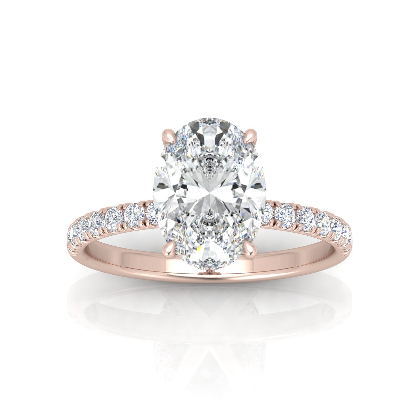 Classic Hidden Halo Pave Set Engagement Ring - Oval