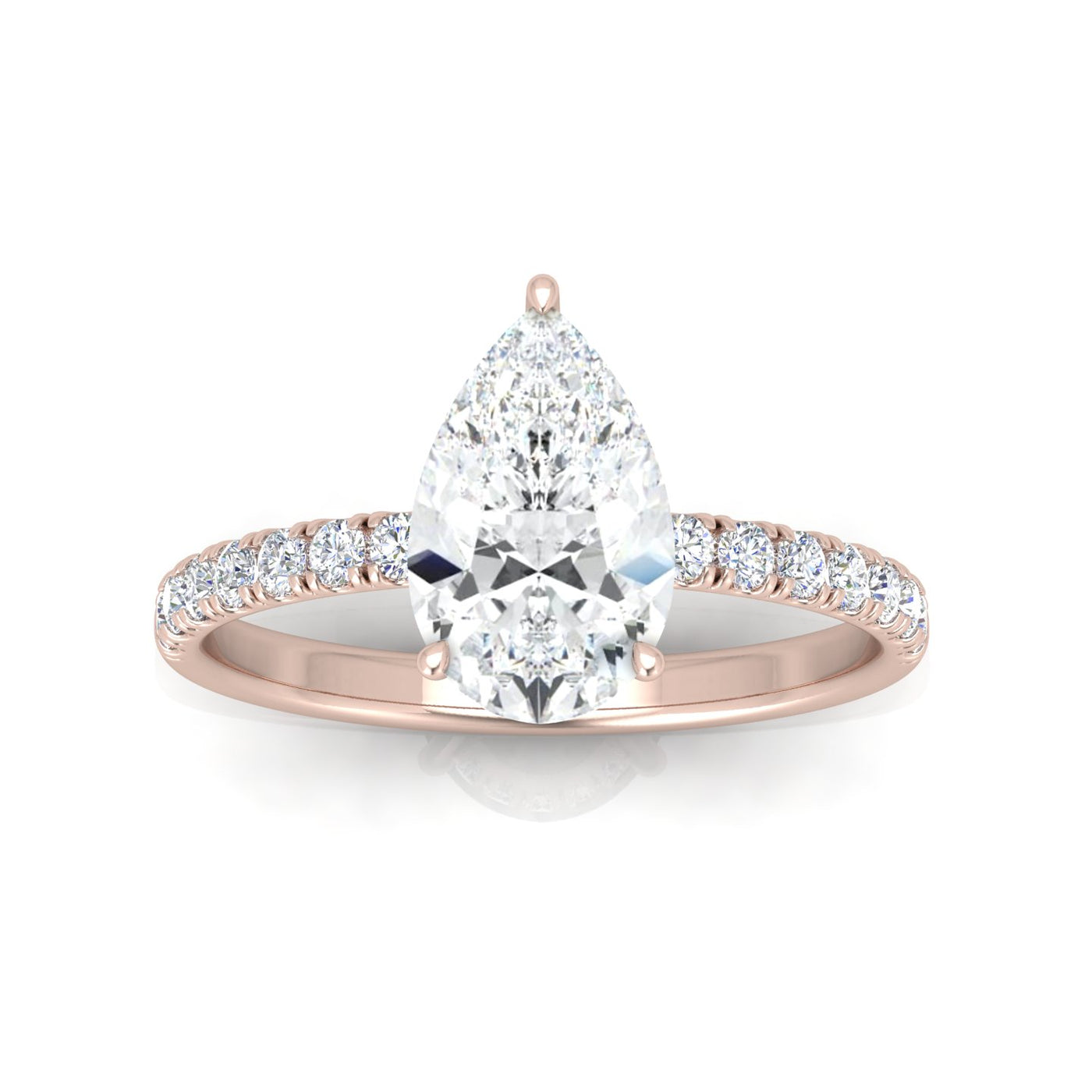 Classic Hidden Halo Pave Set Engagement Ring - Pear