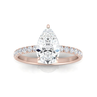 Classic Hidden Halo Pave Set Engagement Ring - Pear