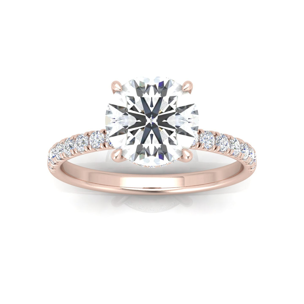 Classic Hidden Halo Pave Set Engagement Ring - Round