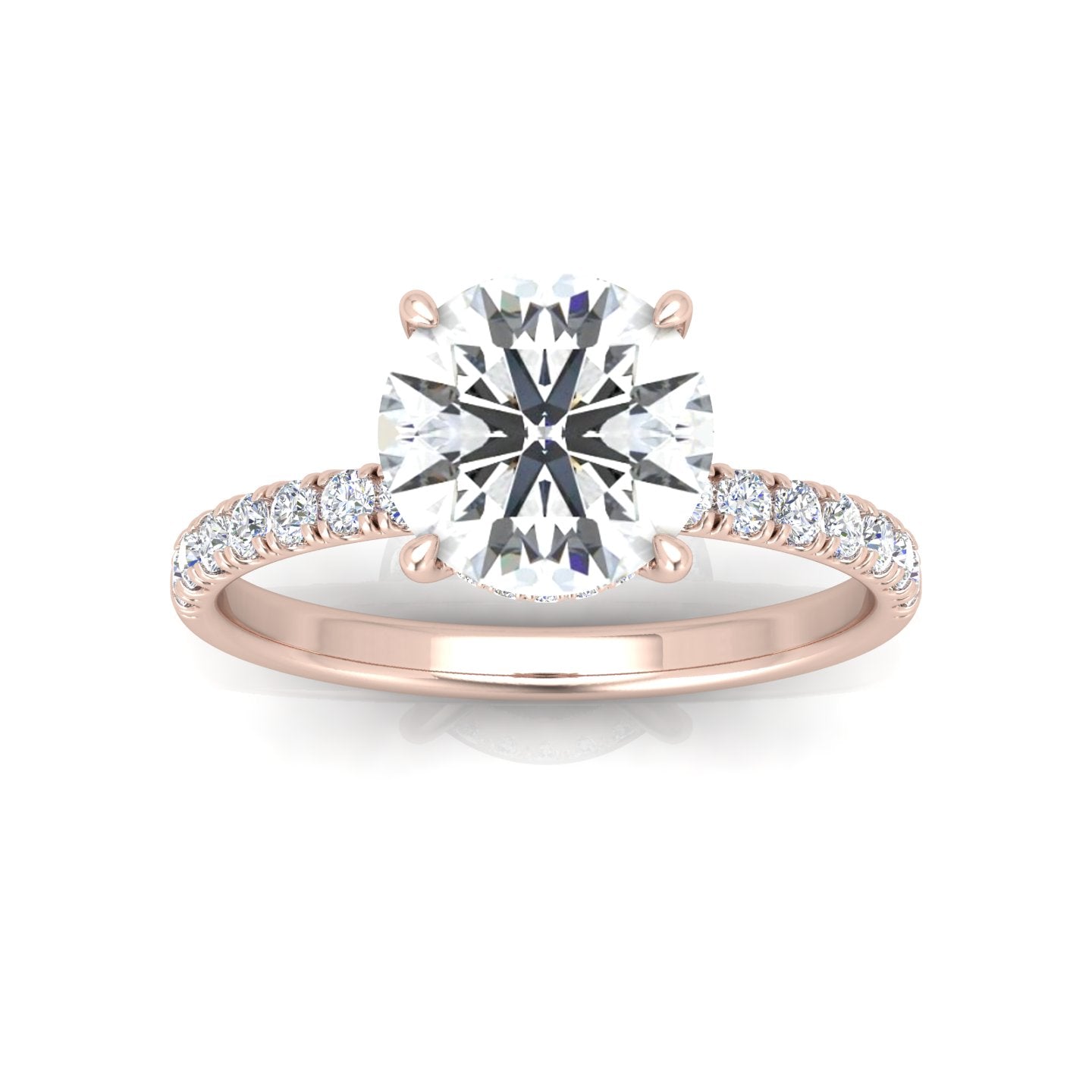 Classic Hidden Halo Pave Set Engagement Ring - Round
