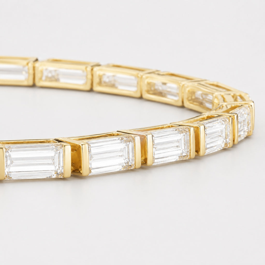 Bar-Set Baguette Lab-Grown Diamond Tennis Bracelet in Gold & Platinum (5–10ct)