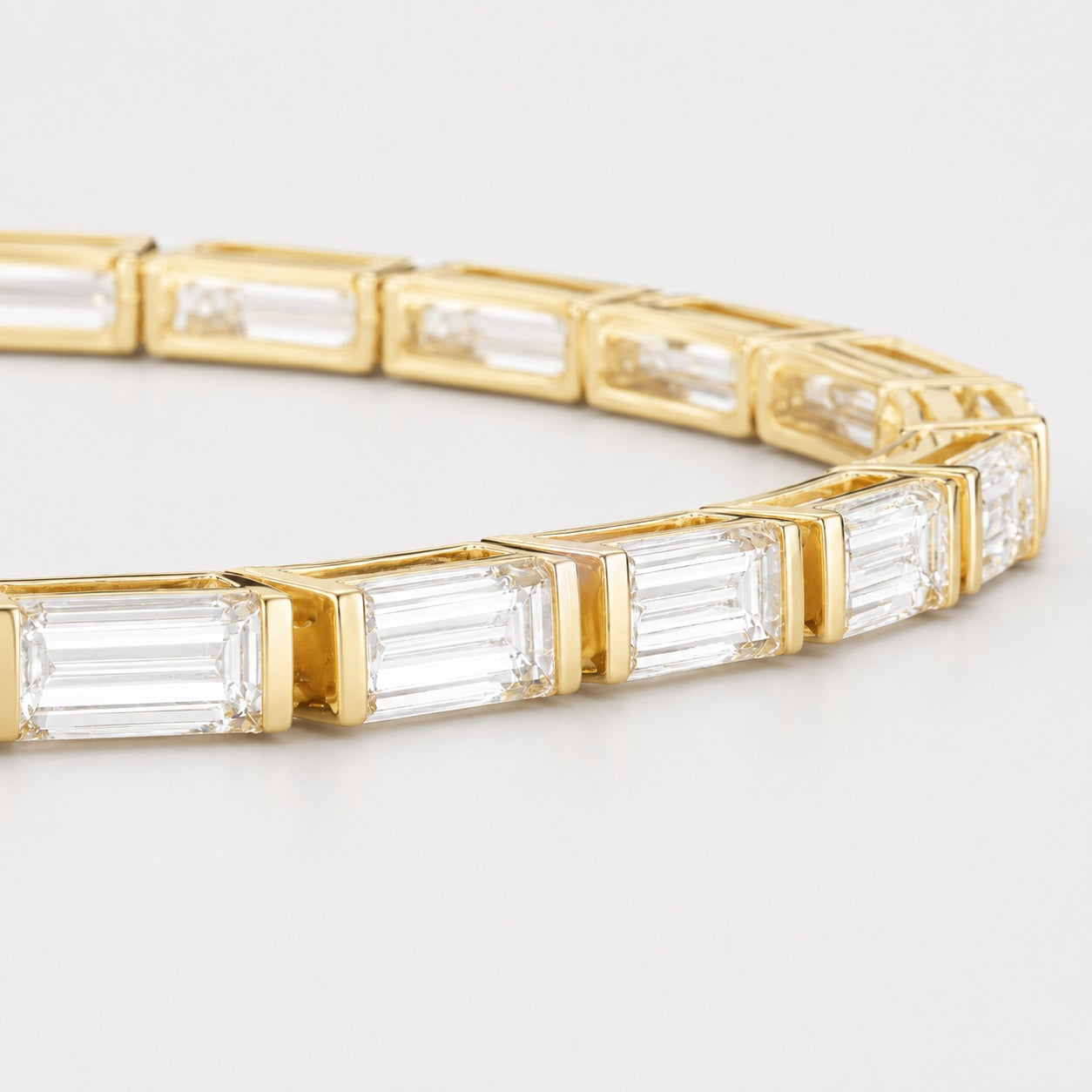 Bar-Set Baguette Lab-Grown Diamond Tennis Bracelet in Gold & Platinum (5–10ct)