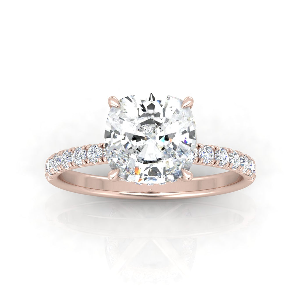 Classic Hidden Halo Pave Set Engagement Ring - Cushion