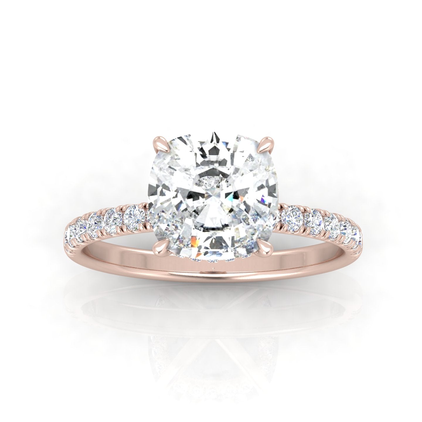 Classic Hidden Halo Pave Set Engagement Ring - Cushion