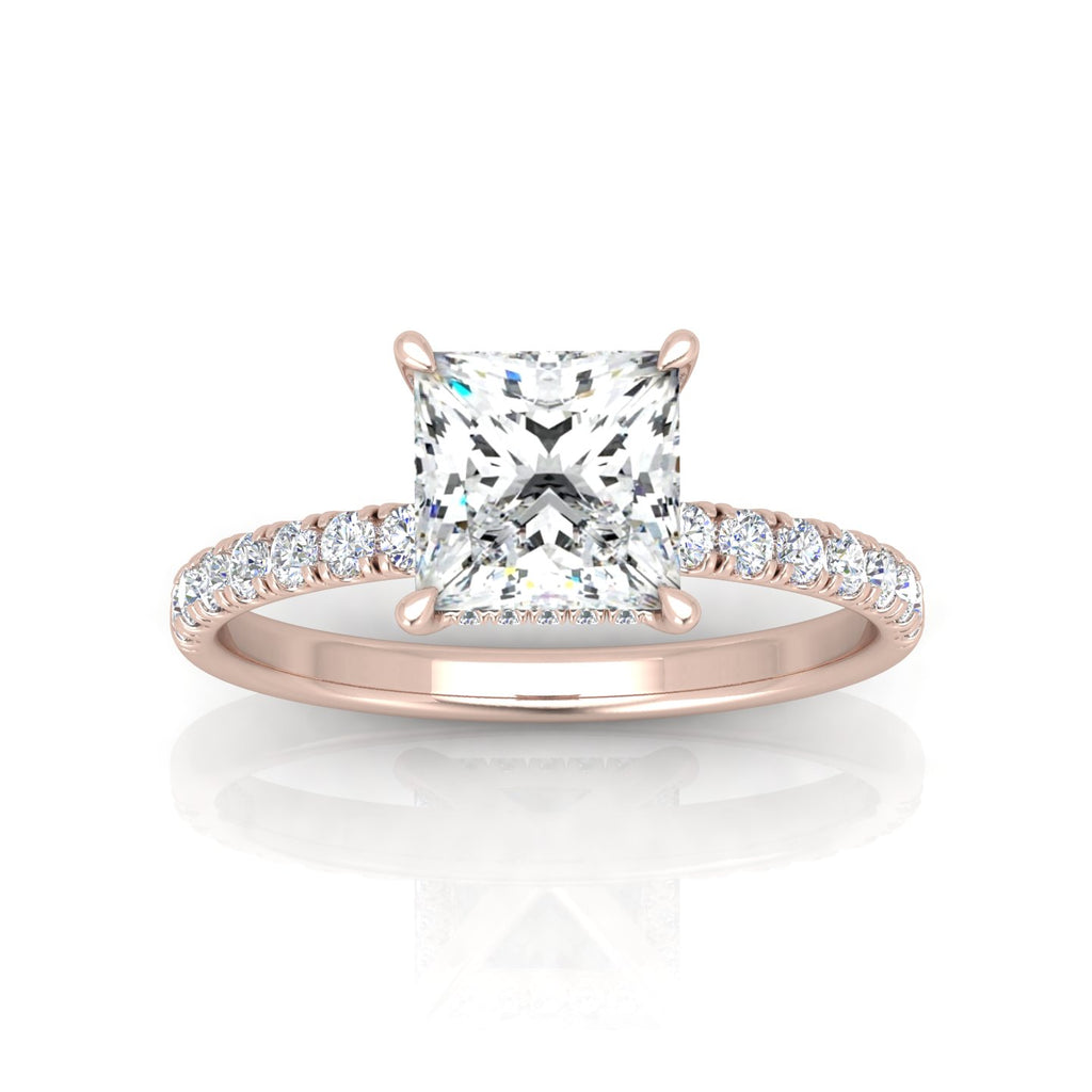 Classic Hidden Halo Pave Set Engagement Ring - Princess