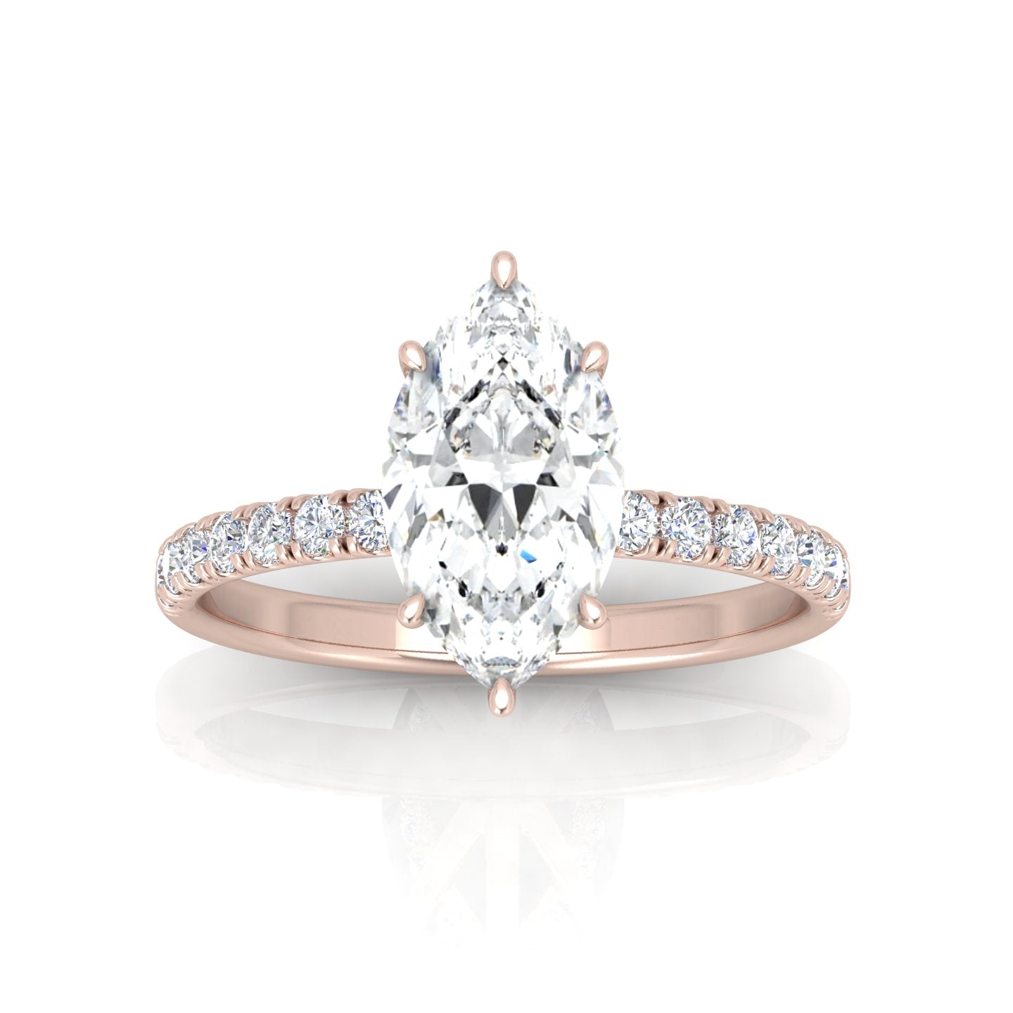 Classic Hidden Halo Pave Set Engagement Ring - Marquise