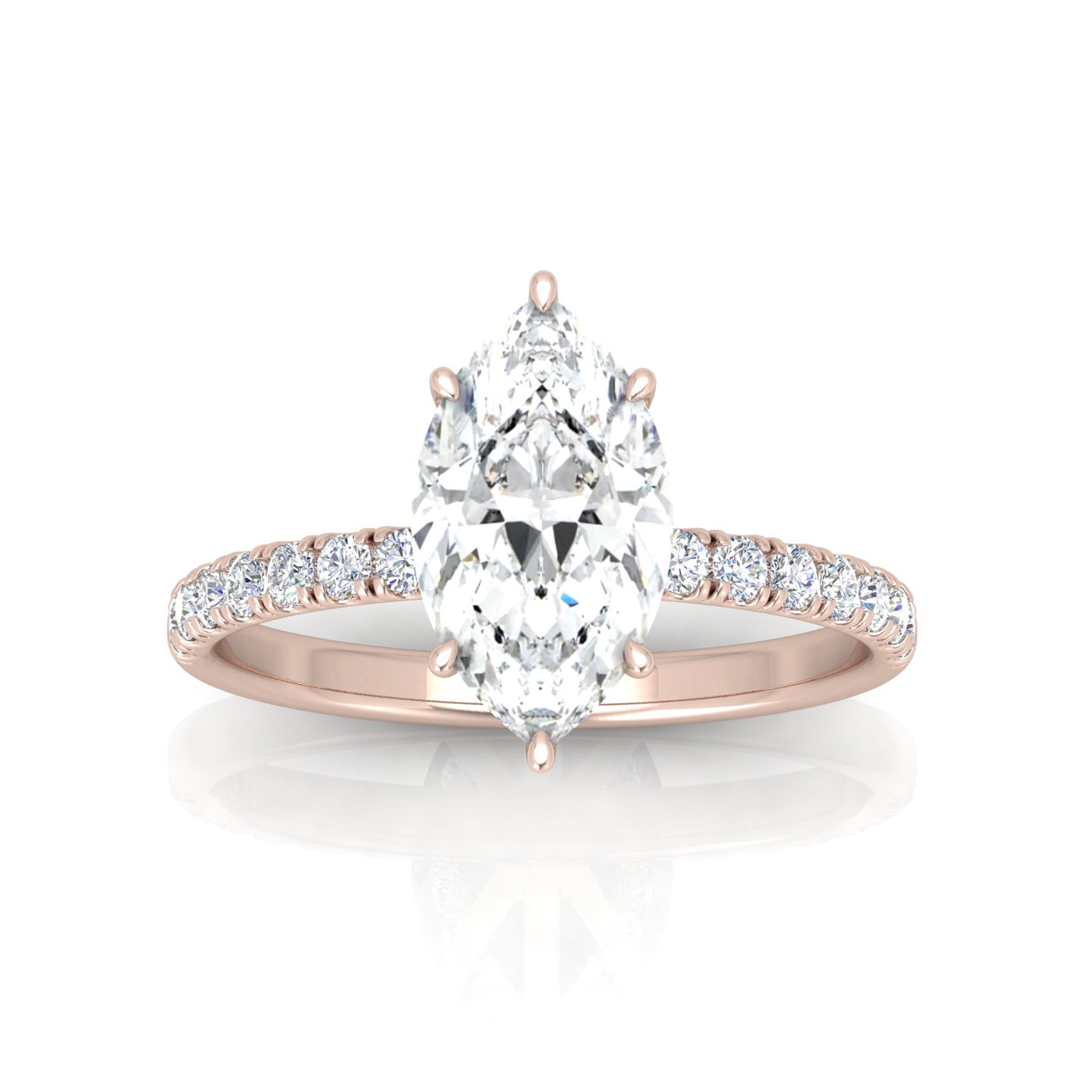 Classic Hidden Halo Pave Set Engagement Ring - Marquise