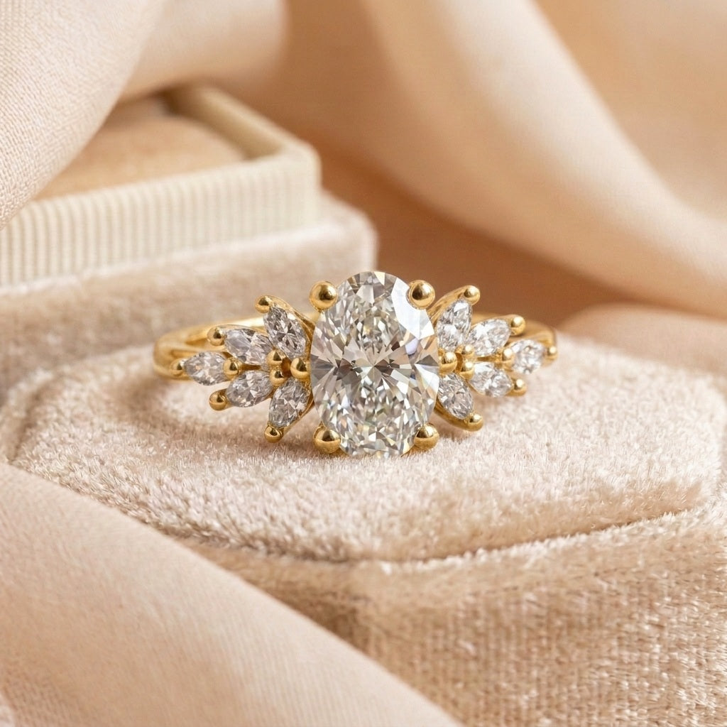 IGI 3.00ct Oval With Side Marquise Diamond Designer Lab Diamond Engagement Ring - E/VS