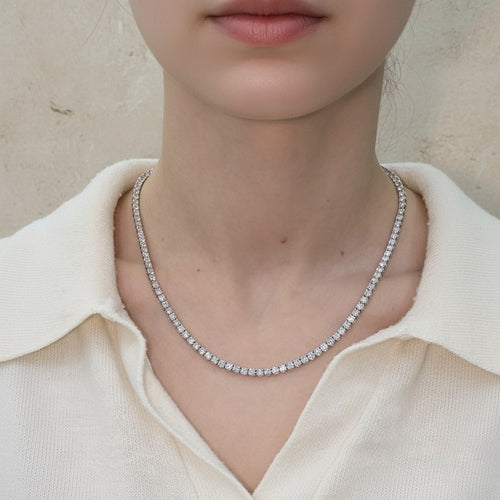 10-14ct Round Lab Diamond Crown-Set Tennis Necklace – 9K Gold, D/VVS