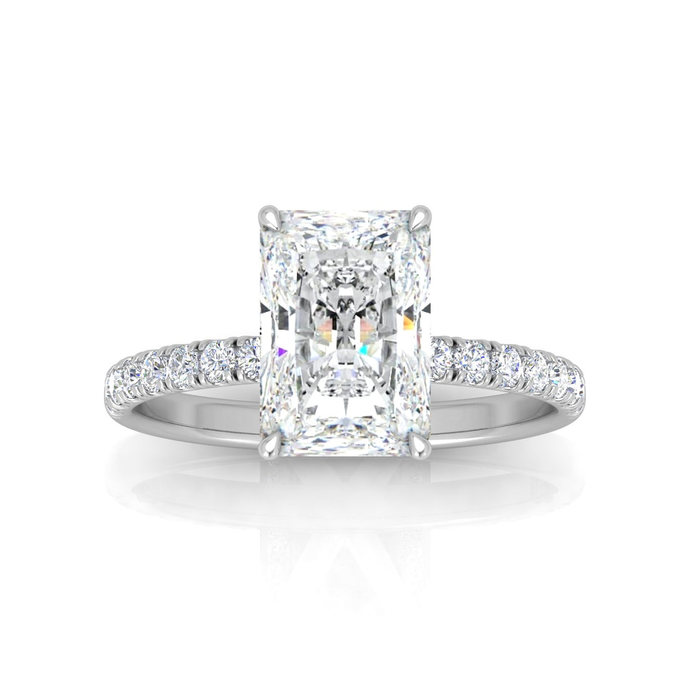 Classic Hidden Halo Pave Set Engagement Ring - Radiant