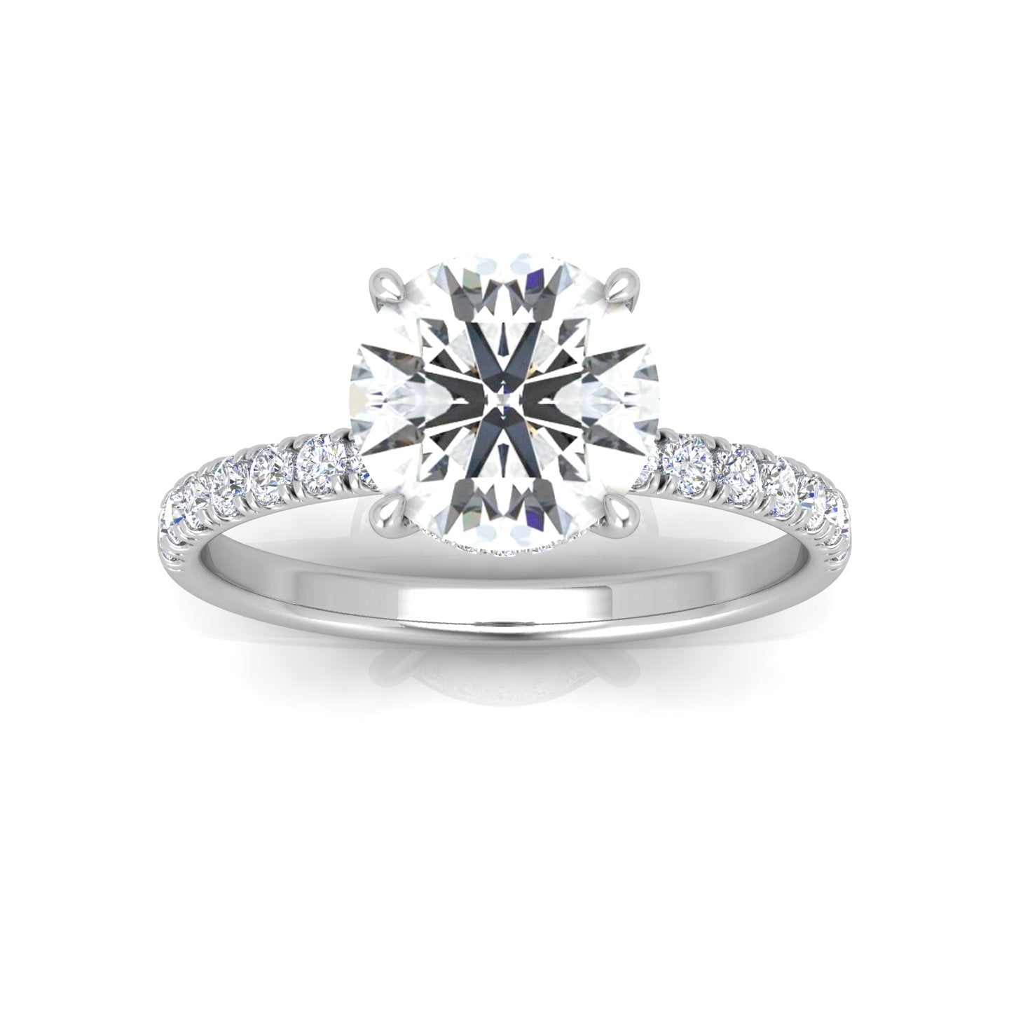 Classic Hidden Halo Pave Set Engagement Ring - Round