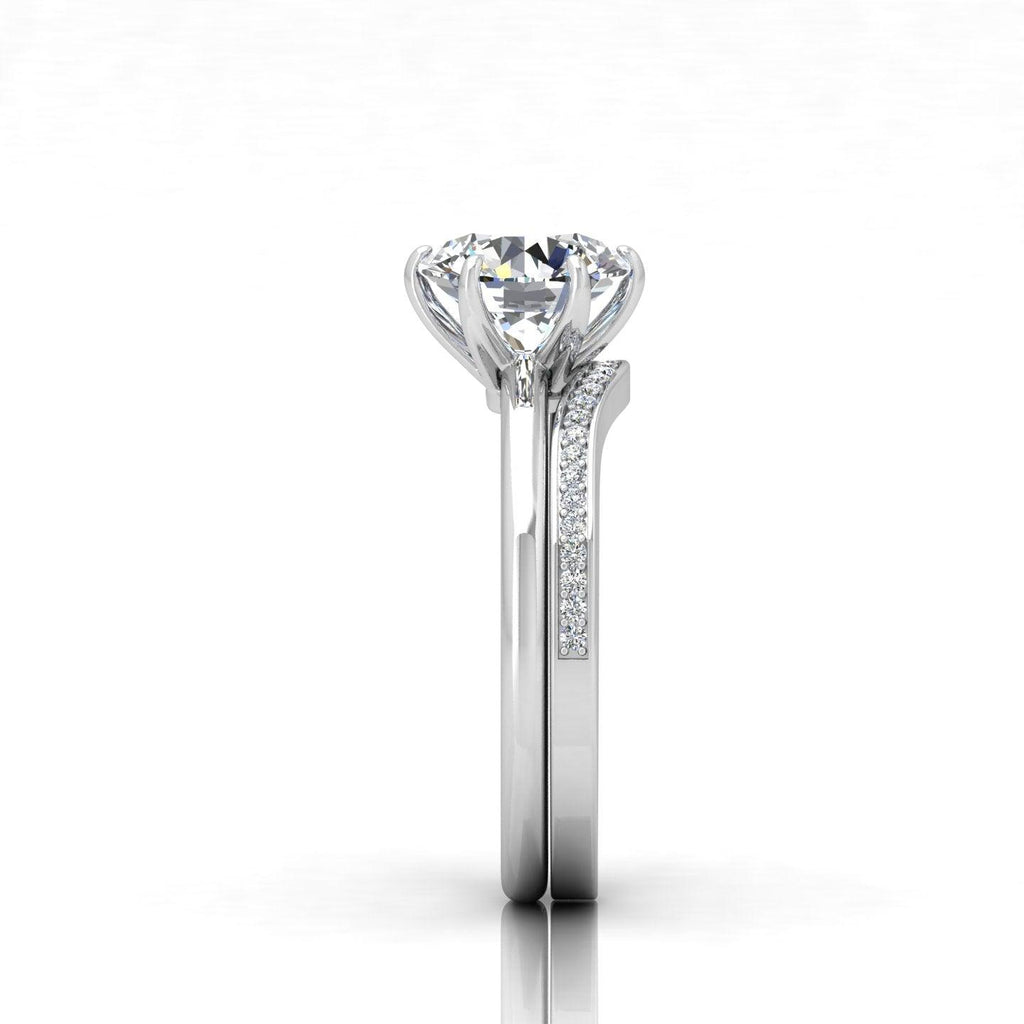 Certified 6 Claw Round Diamond Solitaire Ring With Matching Band