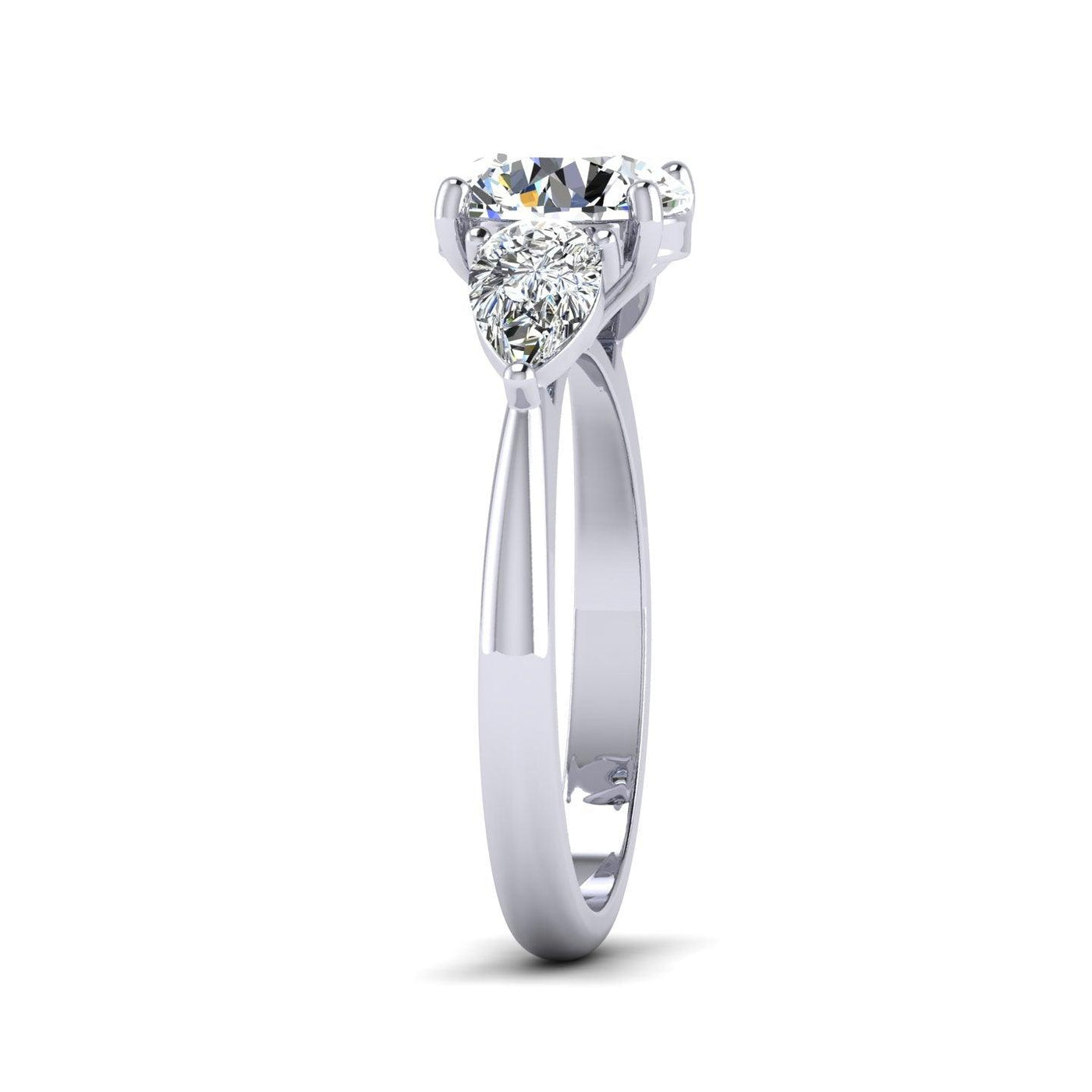 IGI Certified F/VS 3.00 Ct Round With Side Pear Diamond Trilogy Engagement Ring - Platinum