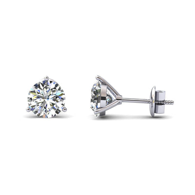 Certified D/VS 2.00Ct Martini Style Round Diamond Stud Earrings in 18k Gold