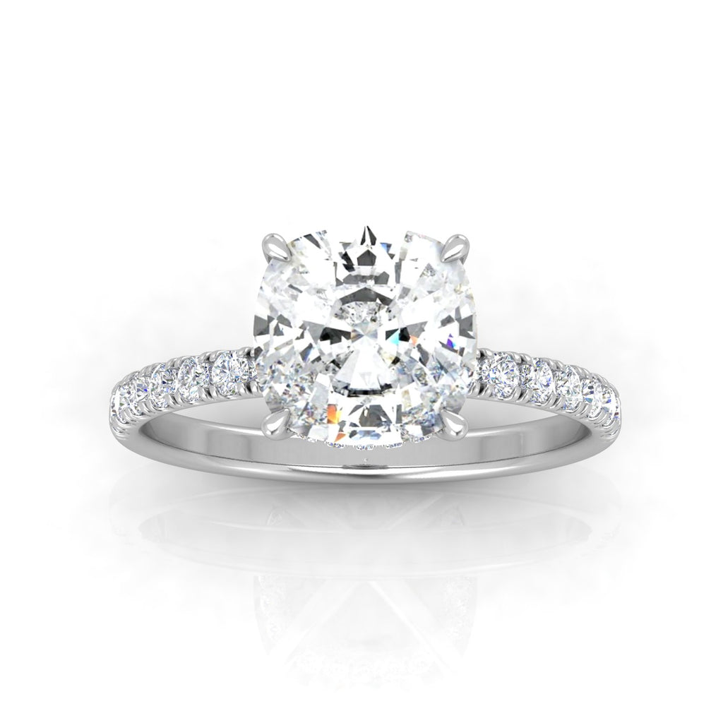 Classic Hidden Halo Pave Set Engagement Ring - Cushion