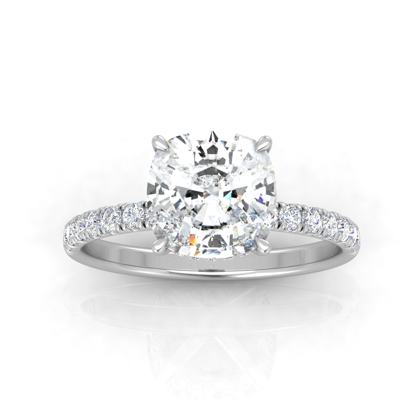 Classic Hidden Halo Pave Set Engagement Ring - Cushion