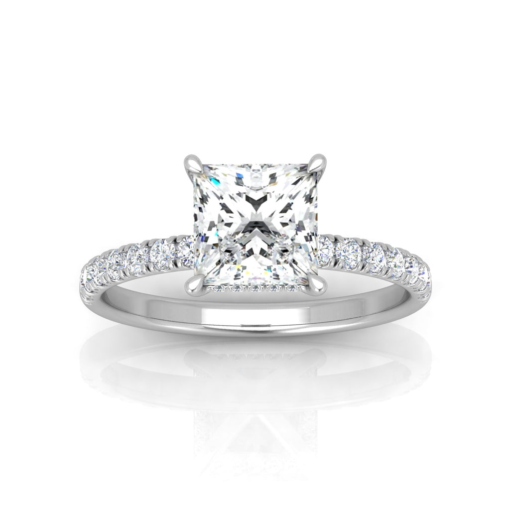 Classic Hidden Halo Pave Set Engagement Ring - Princess
