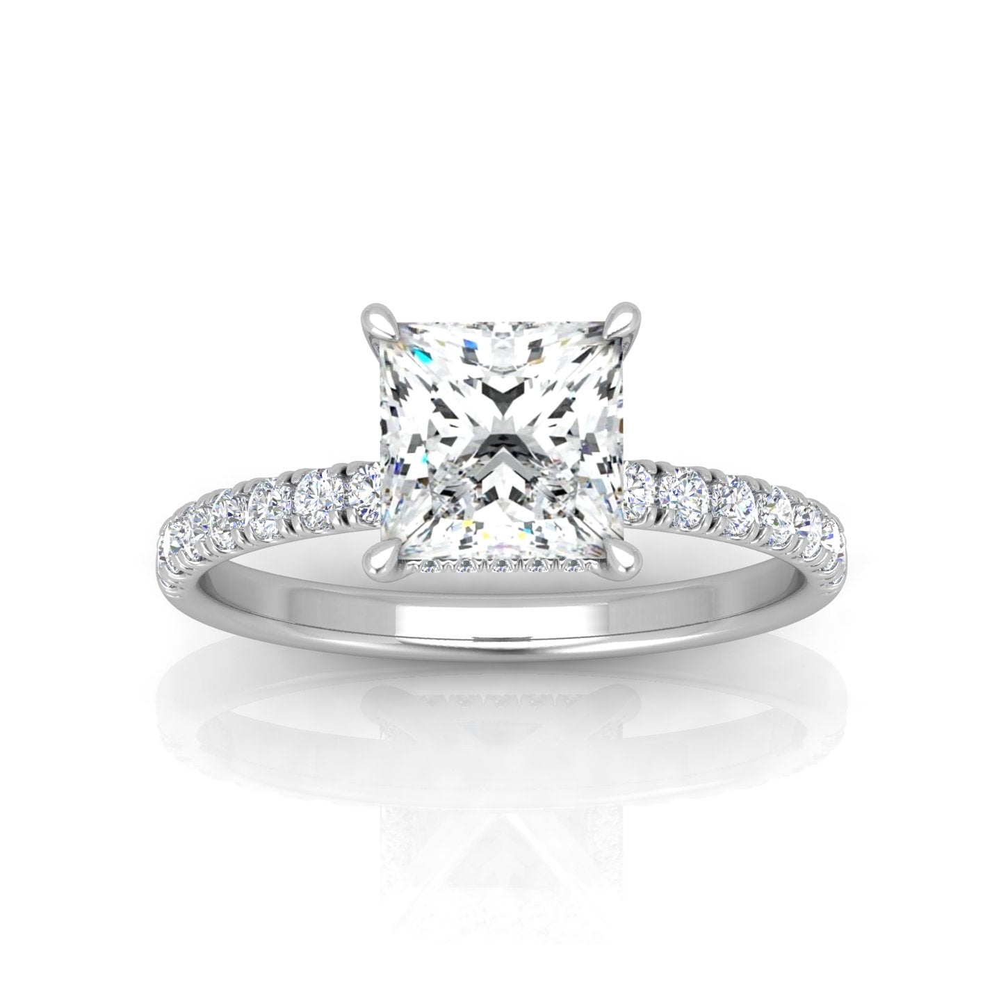 Classic Hidden Halo Pave Set Engagement Ring - Princess