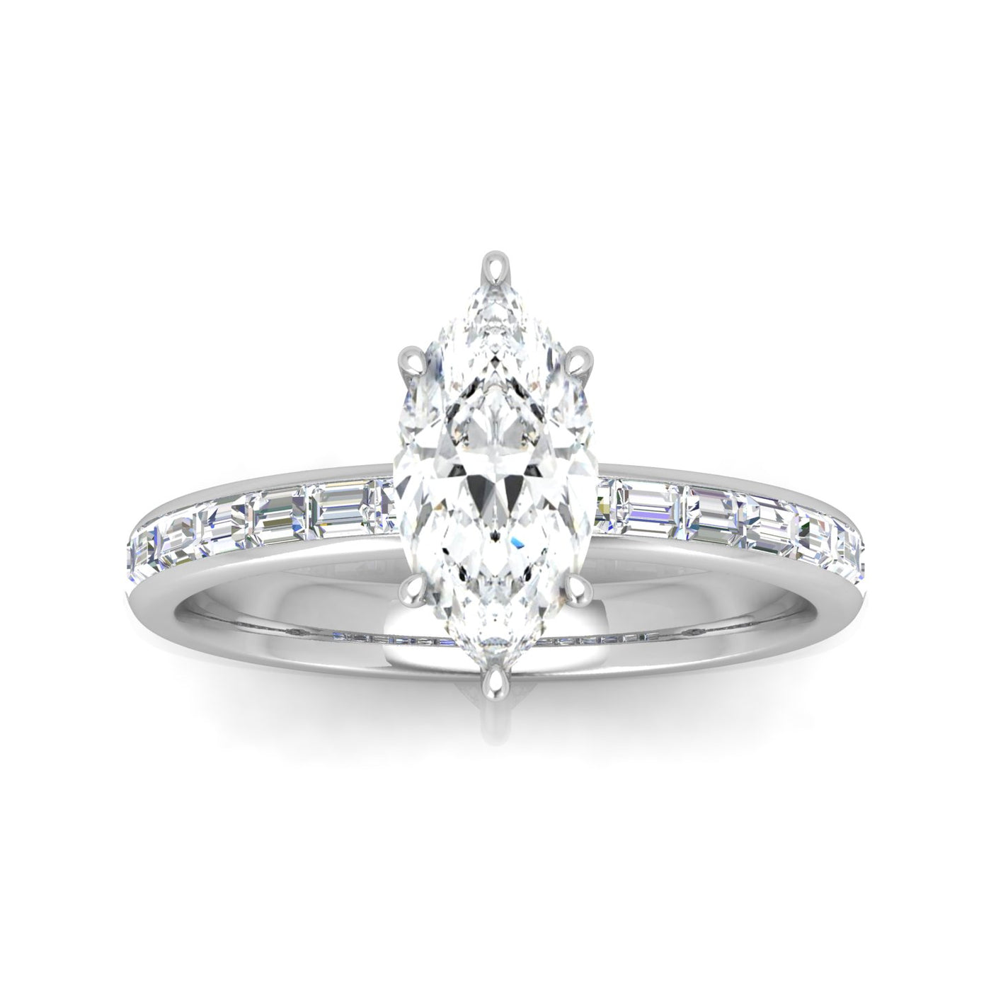 Classic Hidden Halo Channel Set Engagement Ring - Marquise