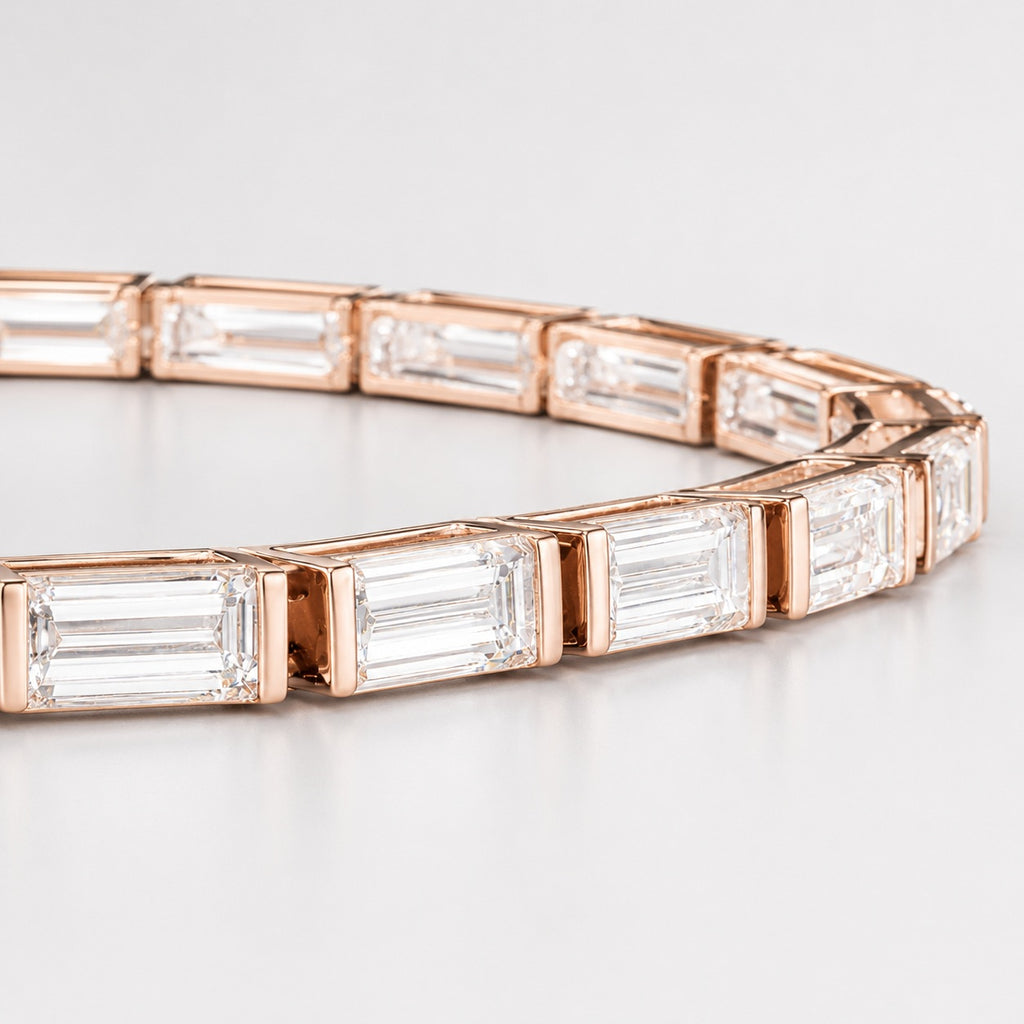 Bar-Set Baguette Lab-Grown Diamond Tennis Bracelet in Gold & Platinum (5–10ct)