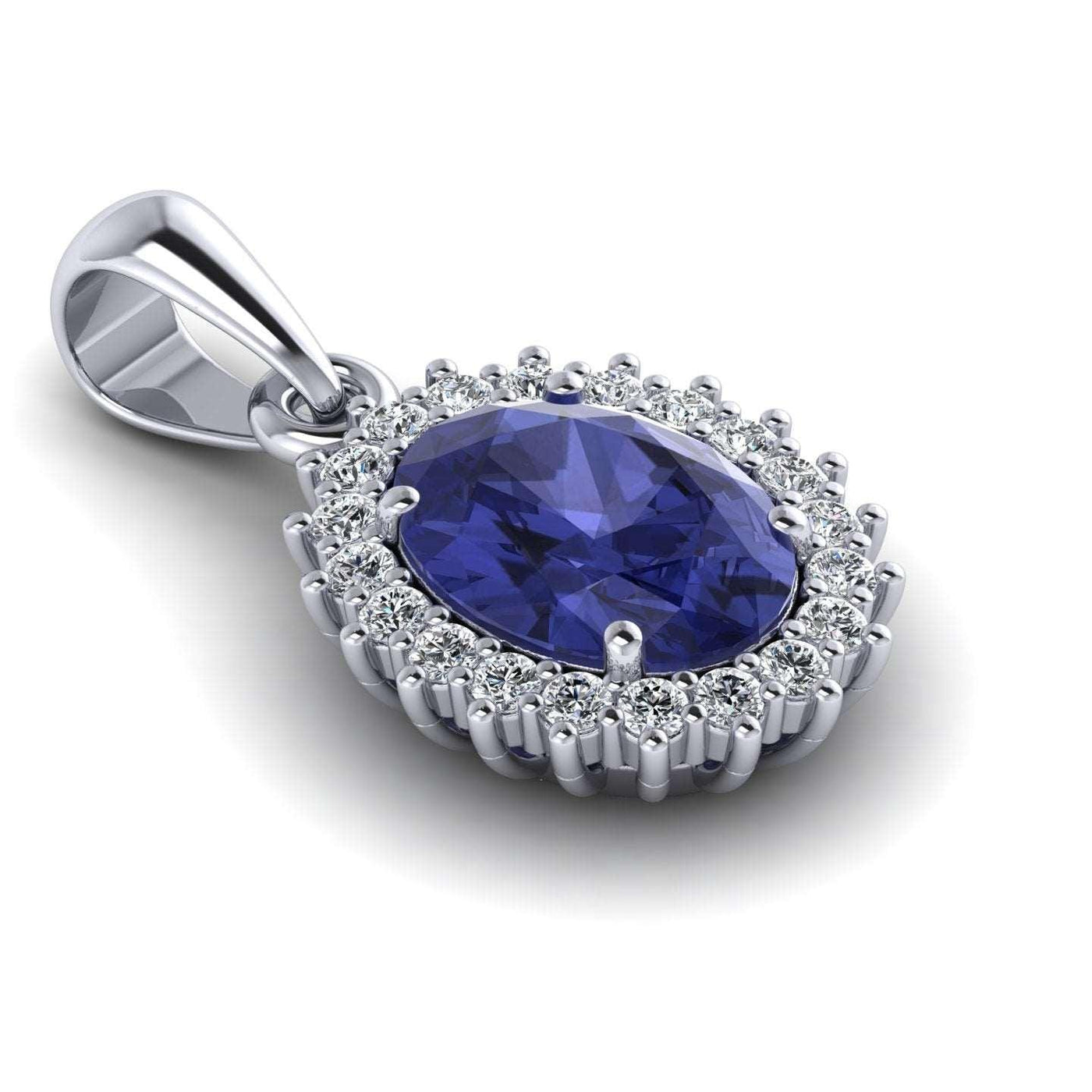 AAA 1.60 Ct Oval Tanzanite & 0.40 Ct Diamond Halo Pendant