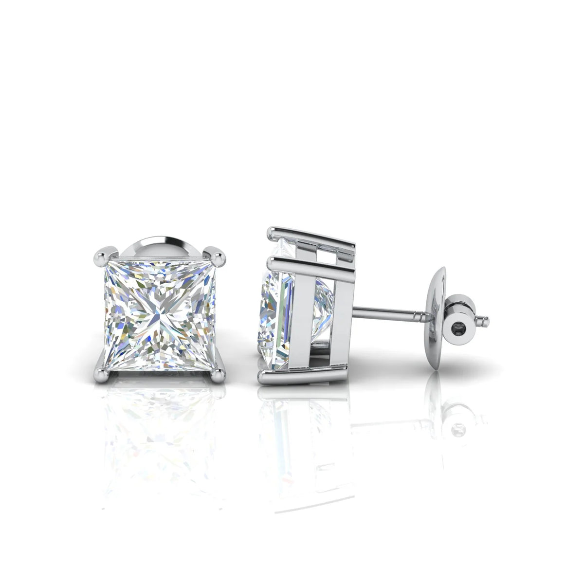 Princess Cut Diamond Stud Earrings E / VVS2 4.00 Carat  IGI Certified Lab Grown Diamond In 9K White Gold