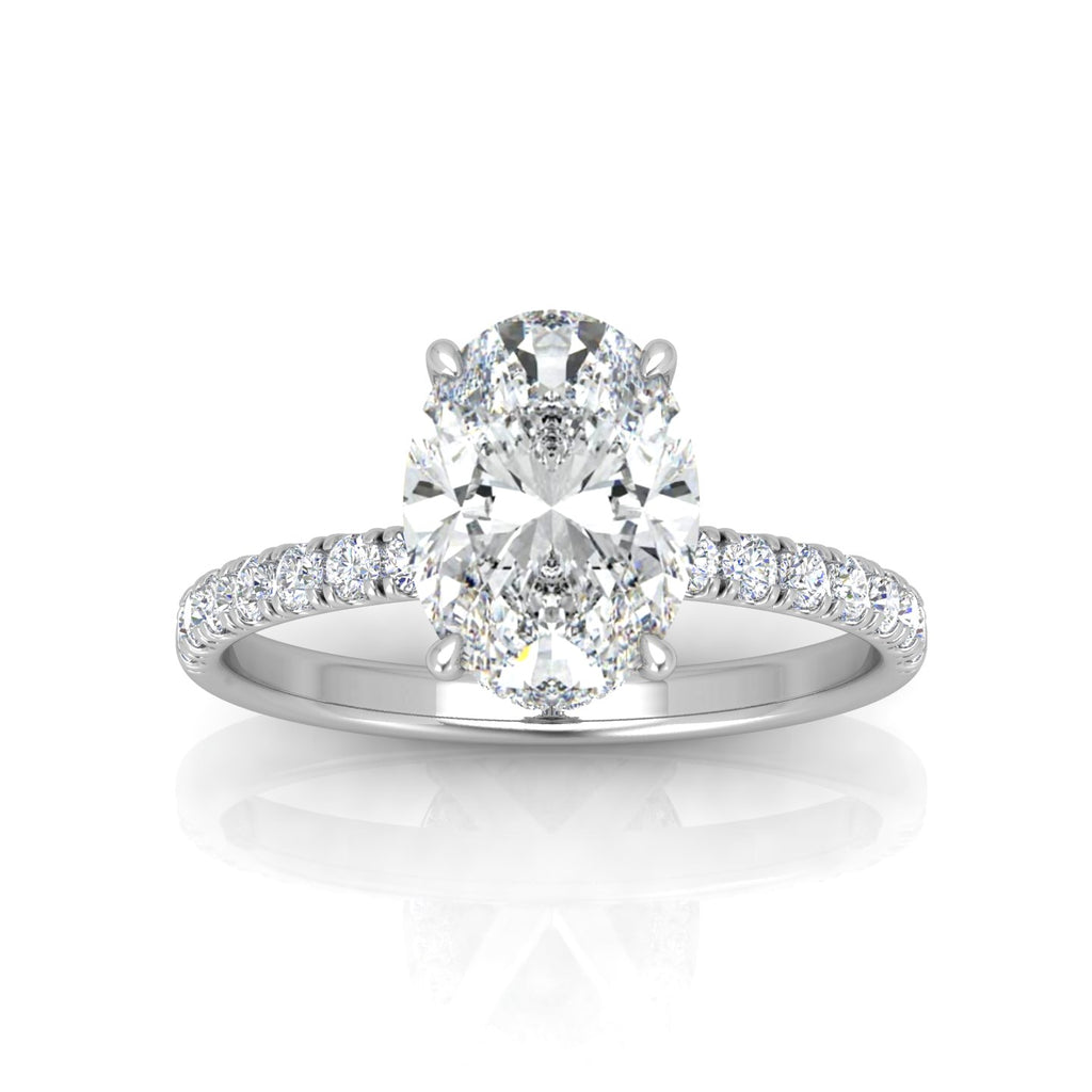Classic Hidden Halo Pave Set Engagement Ring - Oval
