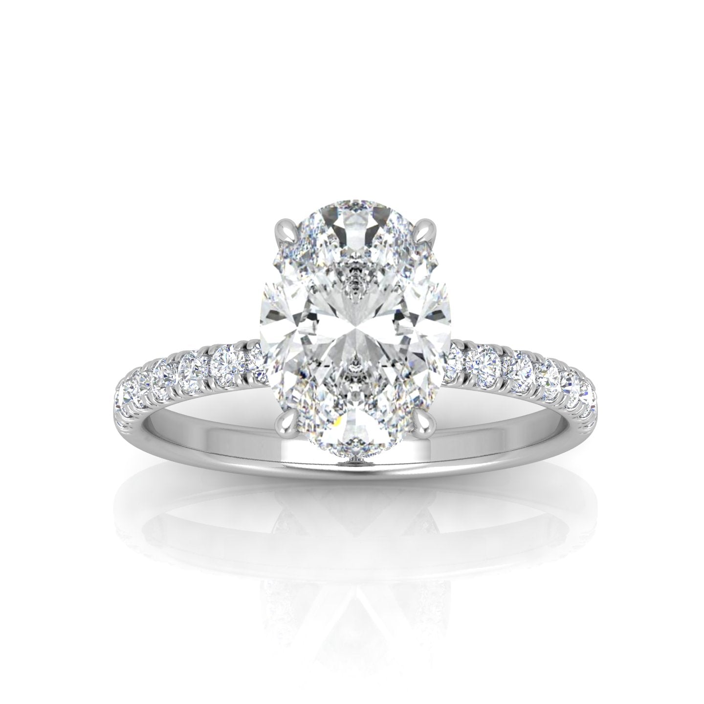 Classic Hidden Halo Pave Set Engagement Ring - Oval