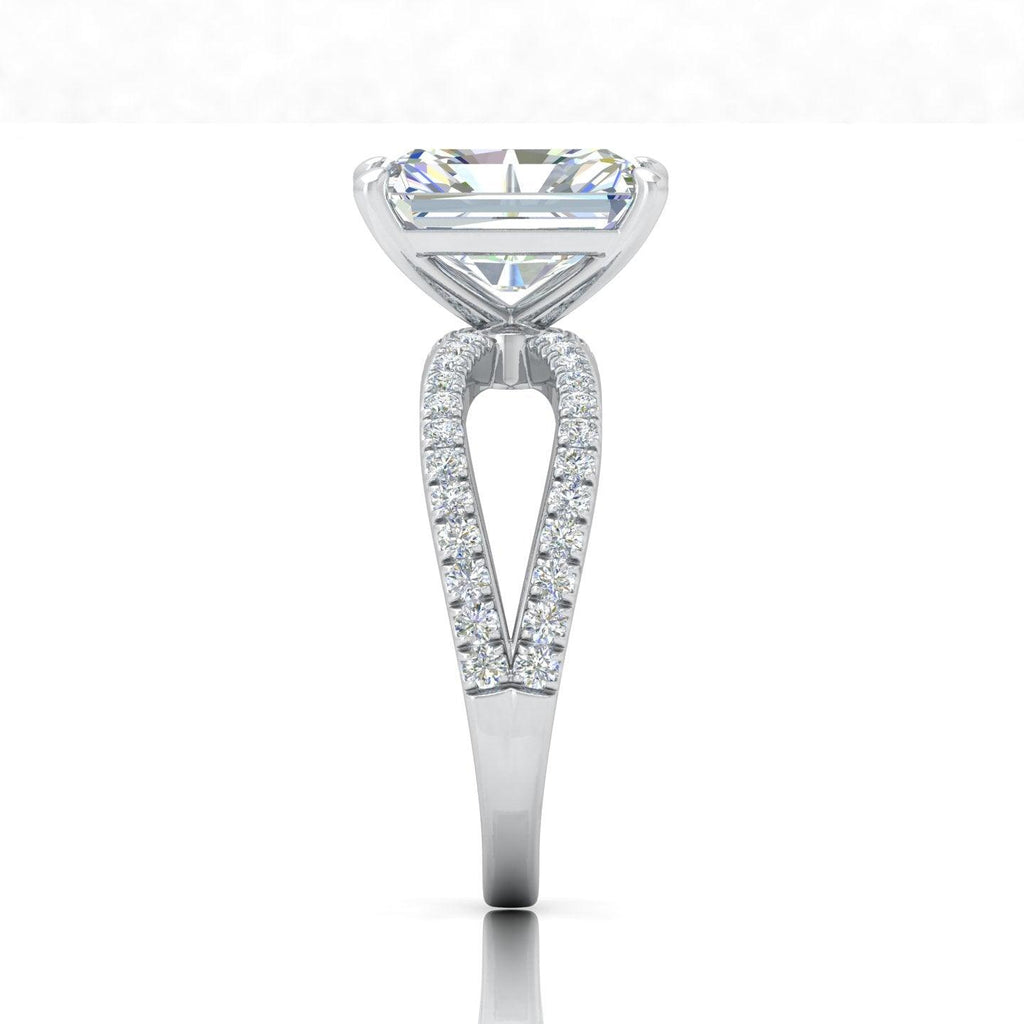 Radiant Diamond Split Shank Engagement Ring in 18k Gold / Platinum 3.50Ct